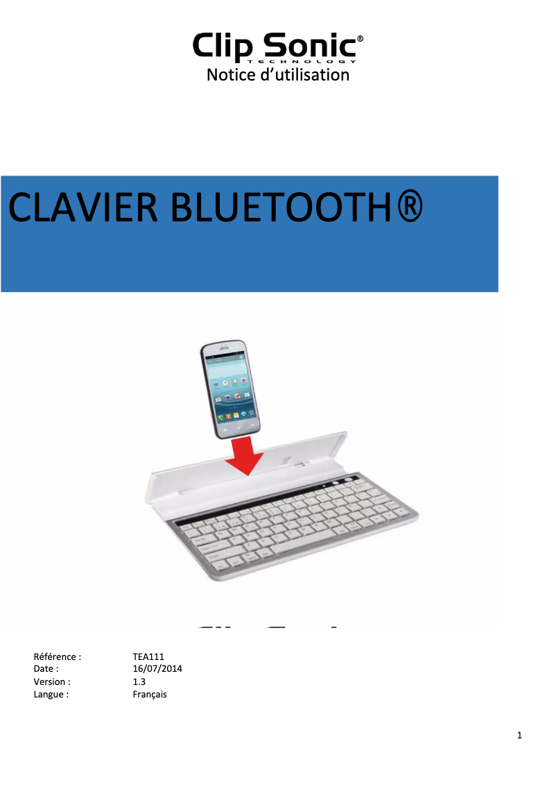 Page 1 de la notice Manuel utilisateur Clip Sonic TEA111