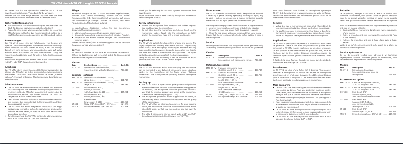 Page n°1 - Manuel utilisateur Beyerdynamic TG V71d