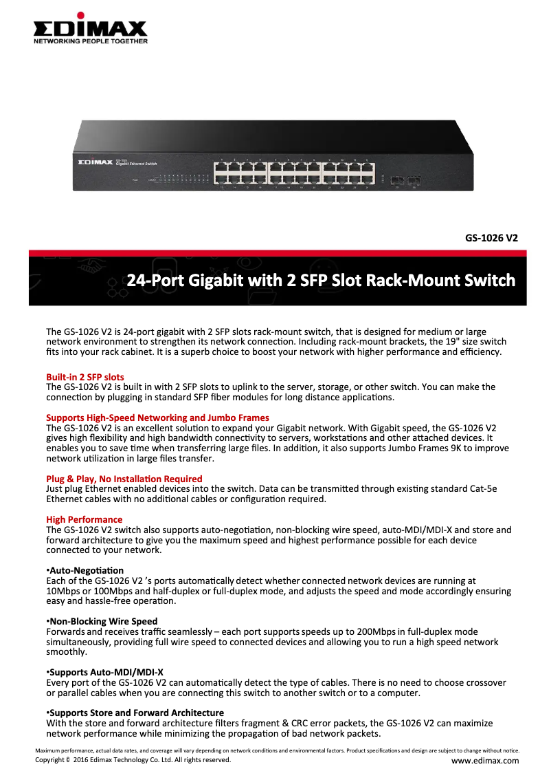 Page n°1 - Fiche technique Edimax GS-1026 V2