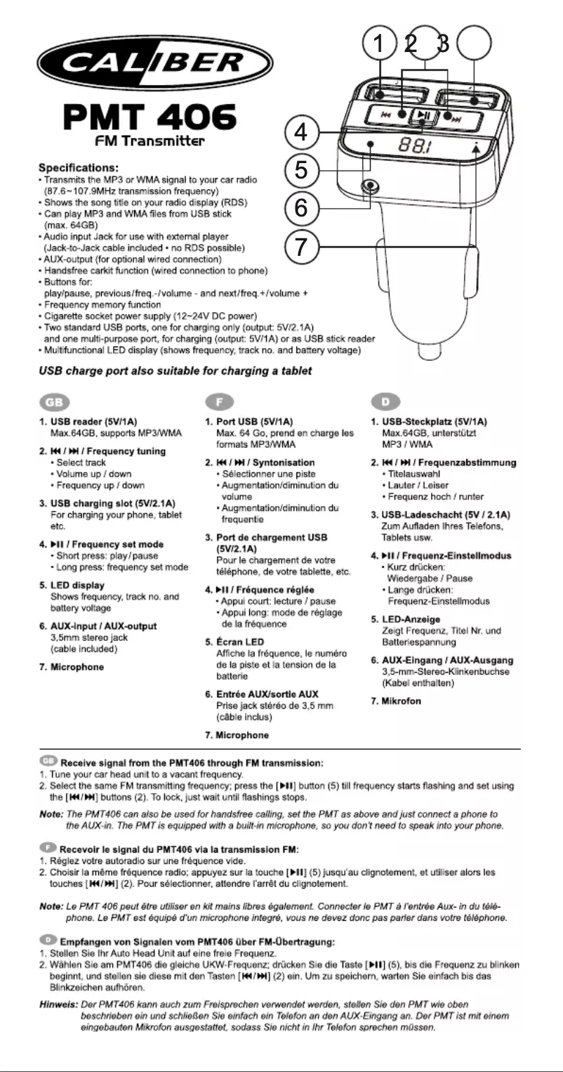 Image de la première page du manuel de l'appareil PMT 406