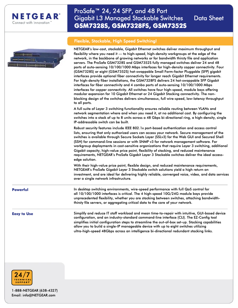 Page 1 de la notice Fiche technique Netgear GSM7328FS