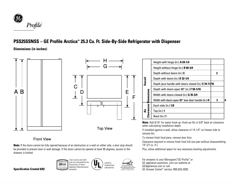 Imagen de la primera página del manual del dispositivo Profile Arctica PSS25SSNSS