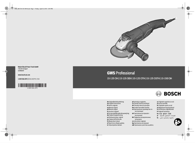 Page n°1 - Manuel utilisateur Bosch GWS 15-125 CITH Professional