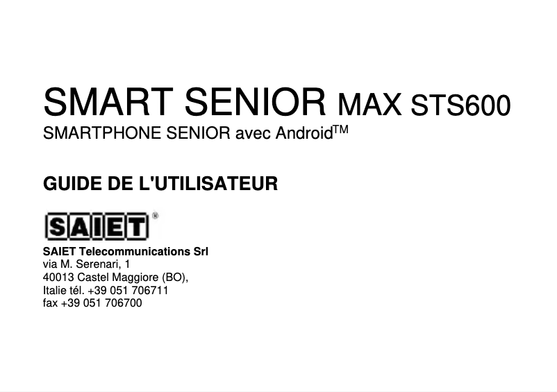 Image de la première page du manuel de l'appareil Smart Senior STS600