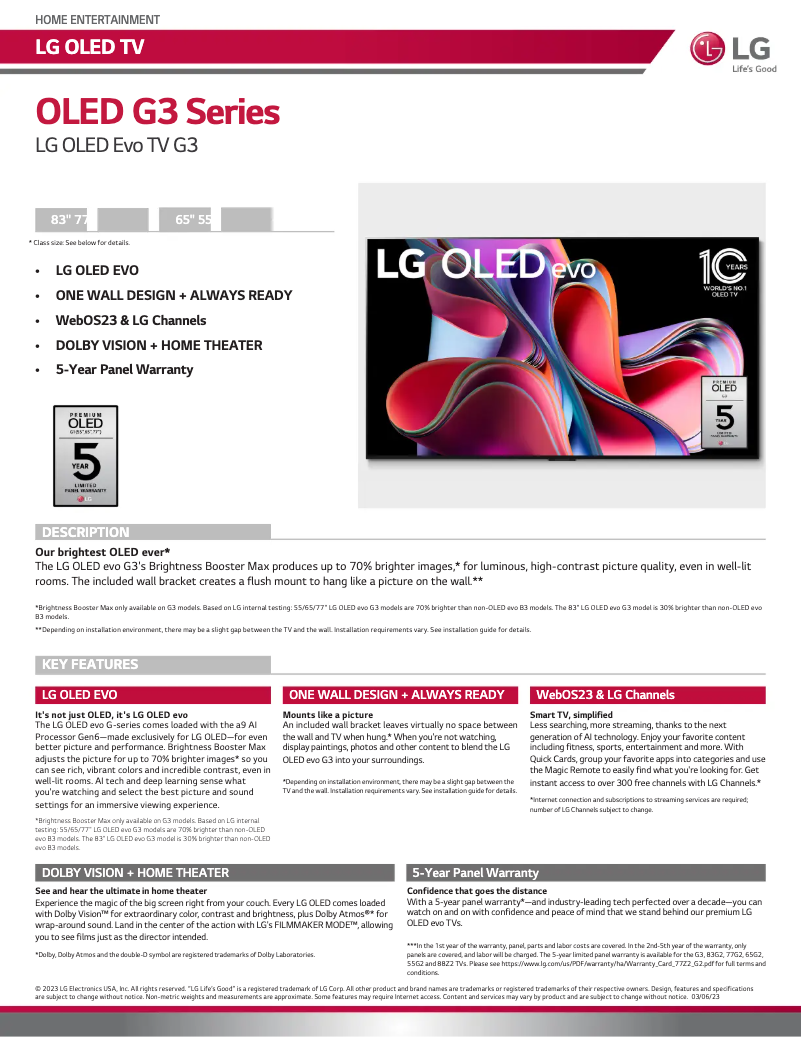 Image de la première page du manuel de l'appareil OLED55G3PUA