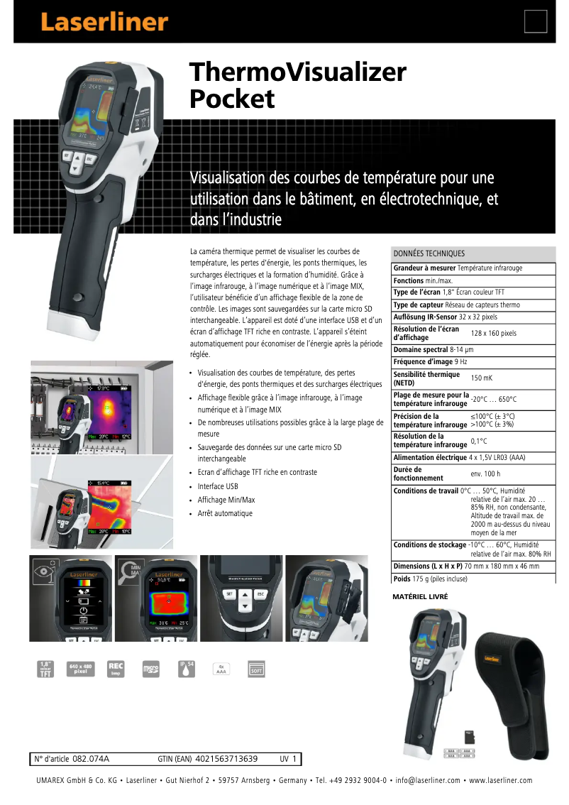 Page n°1 - Fiche technique Laserliner ThermoVisualizer Pocket