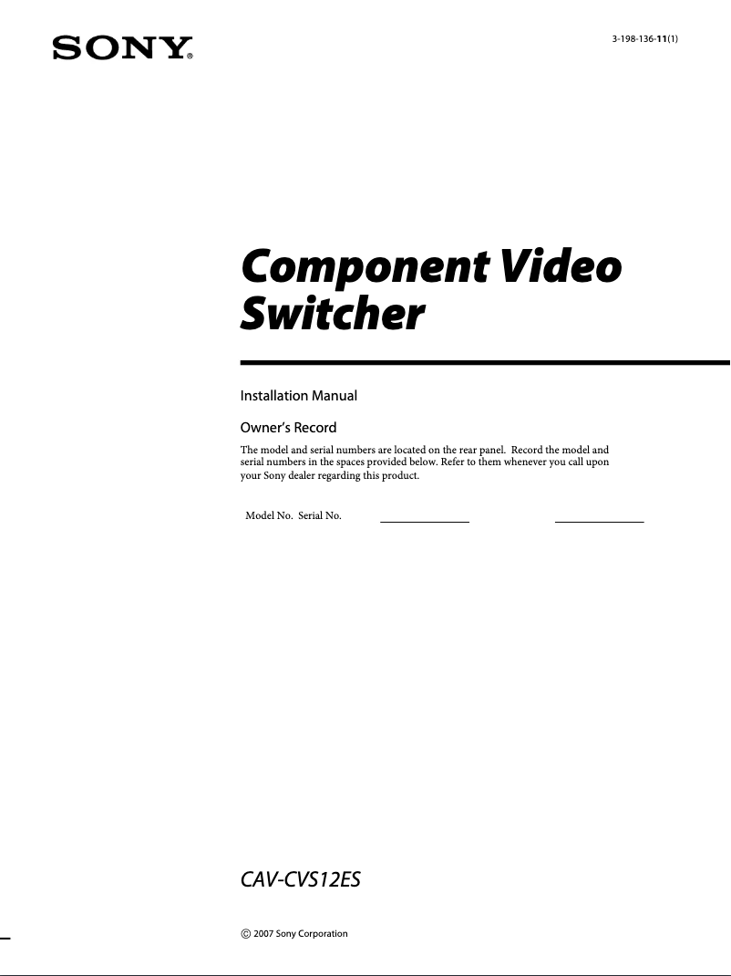 Page n°1 - Manuel utilisateur Sony CAV-CVS12ES