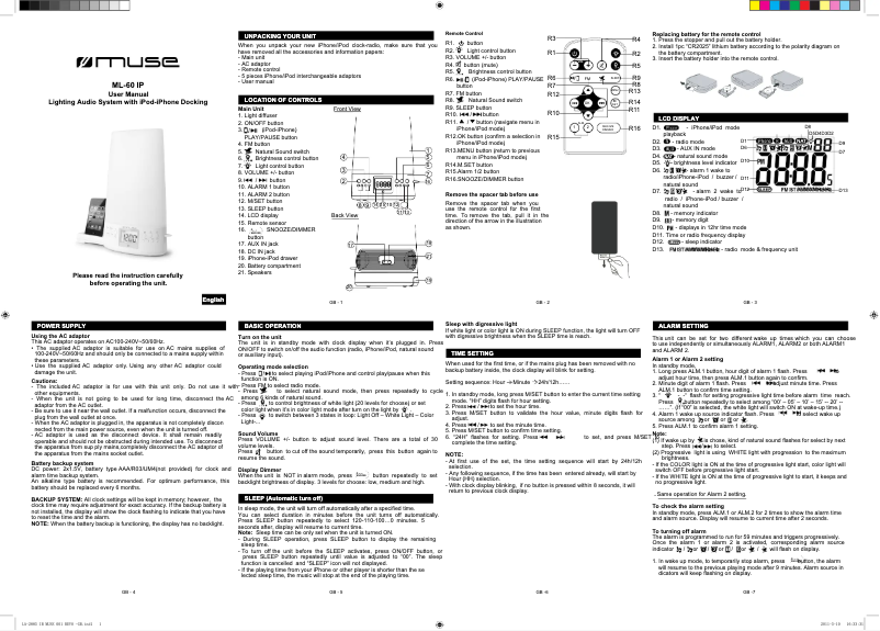 Page 1 de la notice Manuel utilisateur Muse ML-60 IP