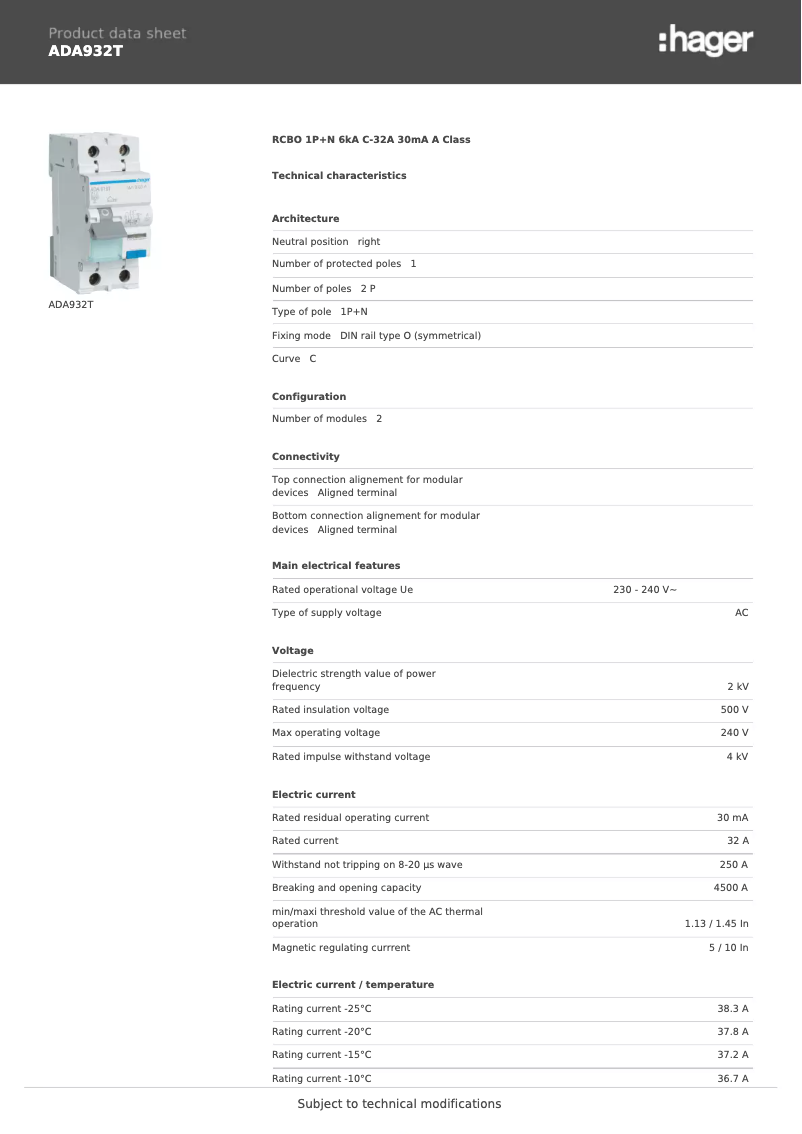 Image de la première page du manuel de l'appareil ADA932T