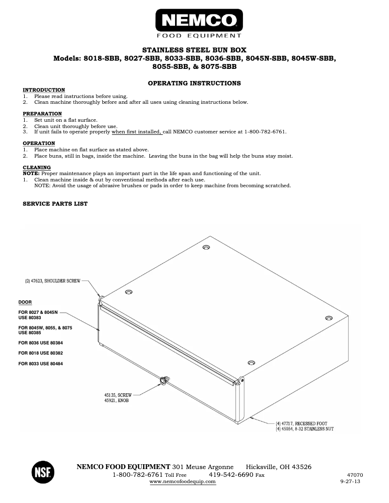 Page 1 de la notice Manuel utilisateur Nemco 80269
