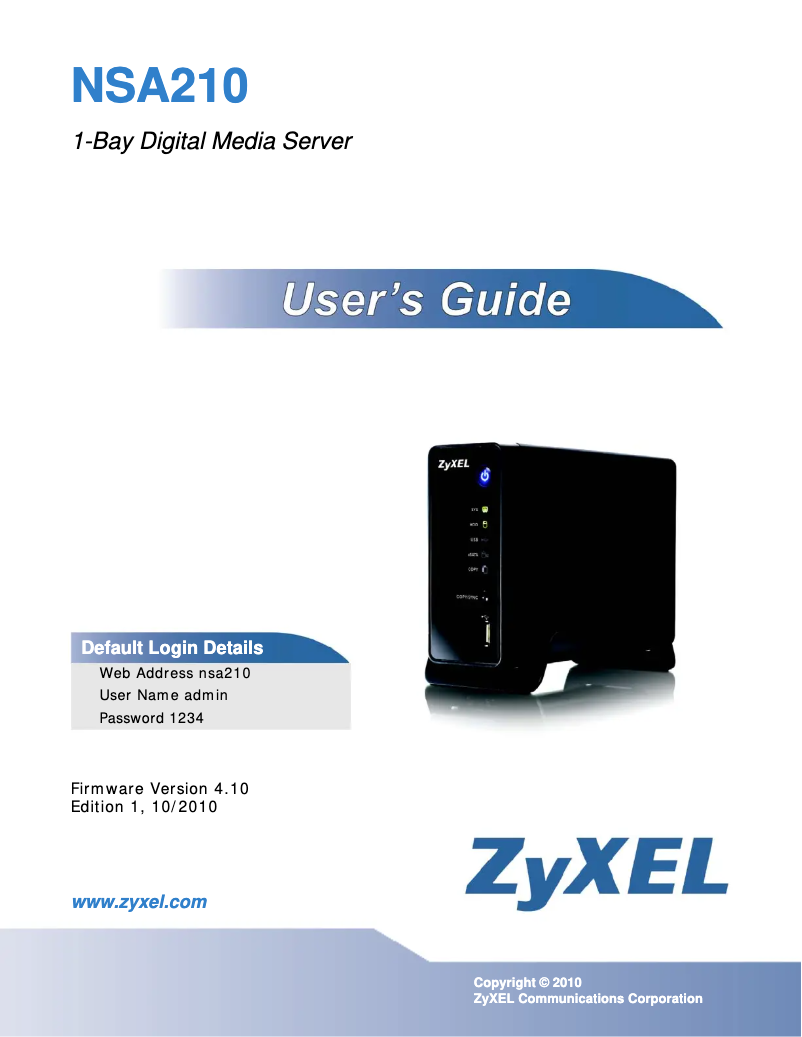 Page n°1 - Manuel utilisateur ZyXEL NSA210-1T