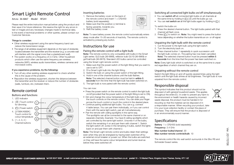 Page 1 de la notice Manuel utilisateur Cotech RF241