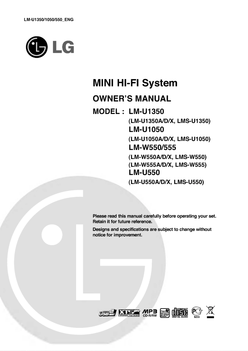 Image de la première page du manuel de l'appareil LM-U1050X