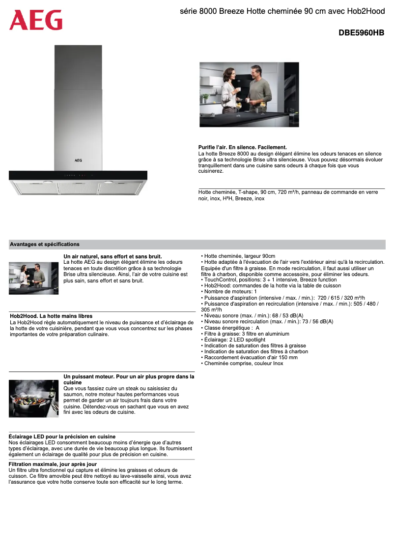 Page 1 de la notice Fiche technique AEG DBE5960HB