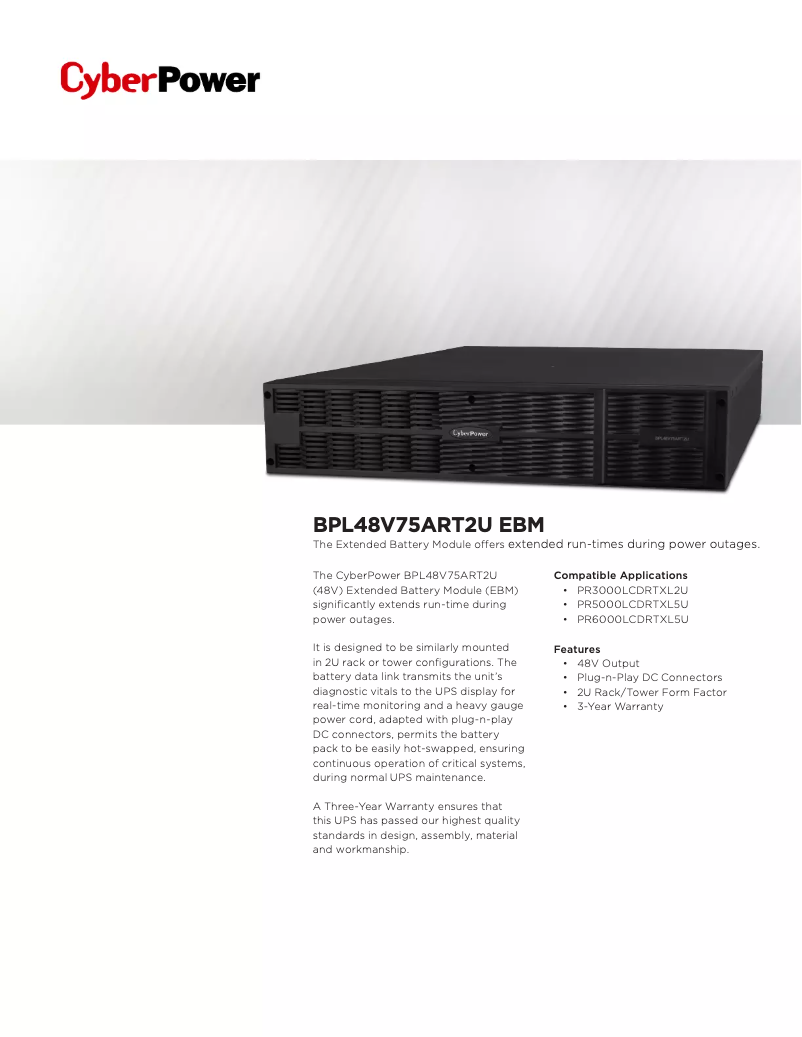 Página 1 del manual Ficha técnica CyberPower BPL48V75ART2U