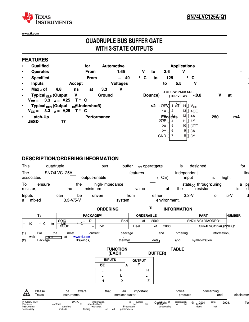 Page 1 de la notice Manuel utilisateur Texas Instruments SN74LVC125AQPWRQ1