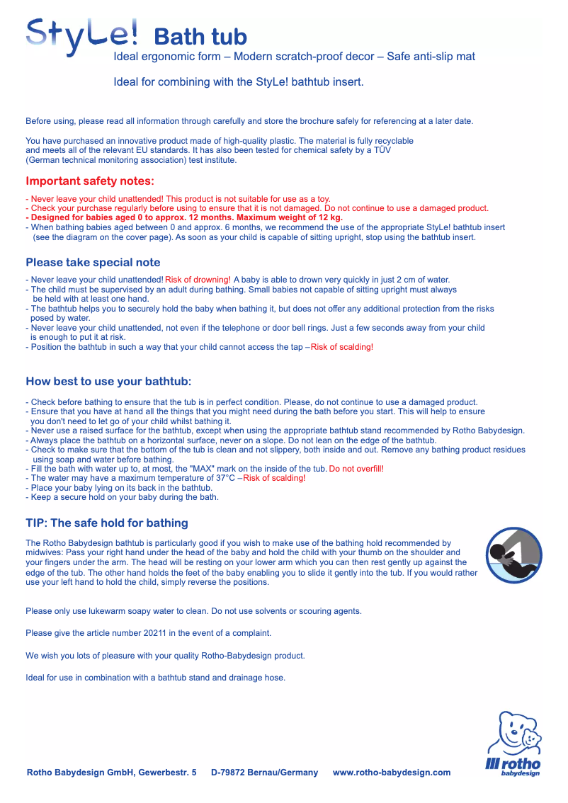 Image de la première page du manuel de l'appareil Style! Bath tub