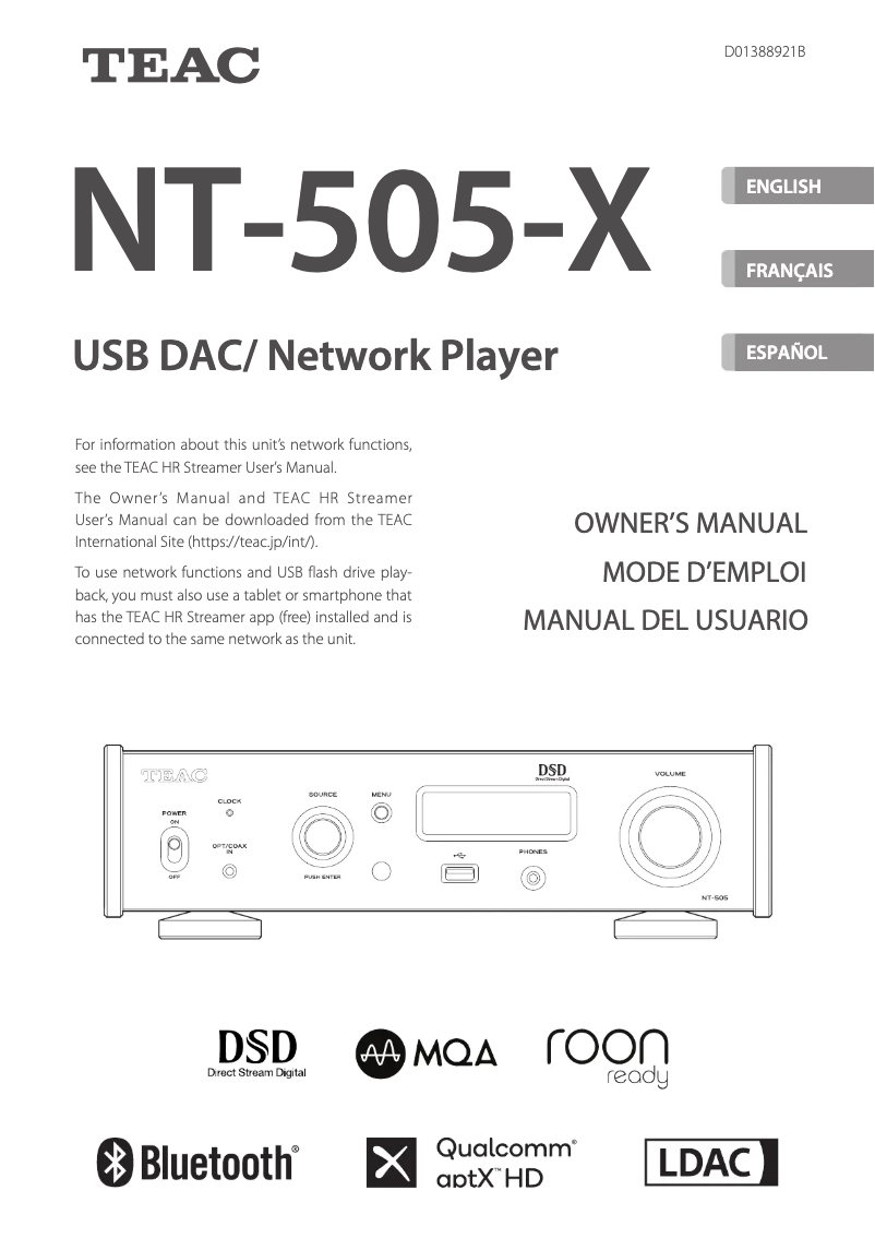 Page 1 de la notice Manuel utilisateur Teac NT-505-X