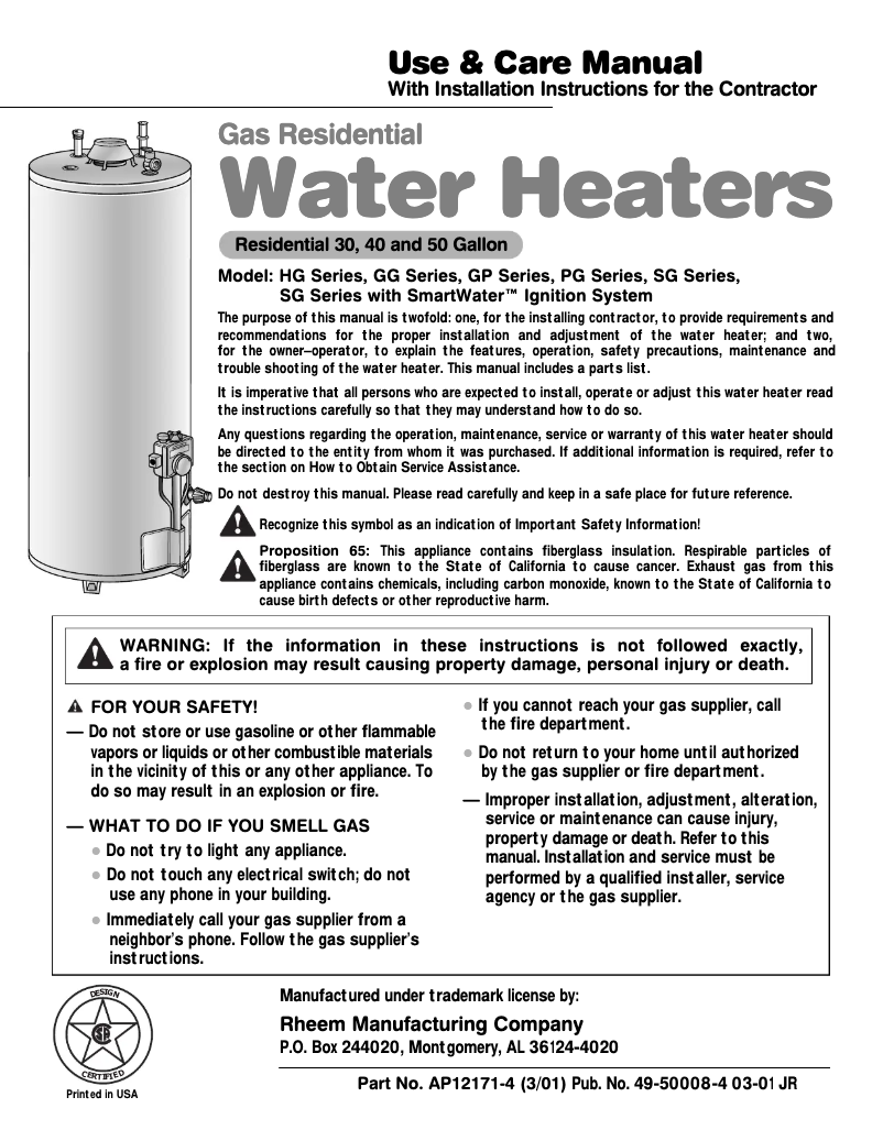 Page 1 de la notice Manuel utilisateur GE SmartWater GP30T6A