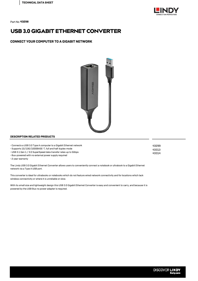 Page 1 de la notice Manuel utilisateur Lindy 43298