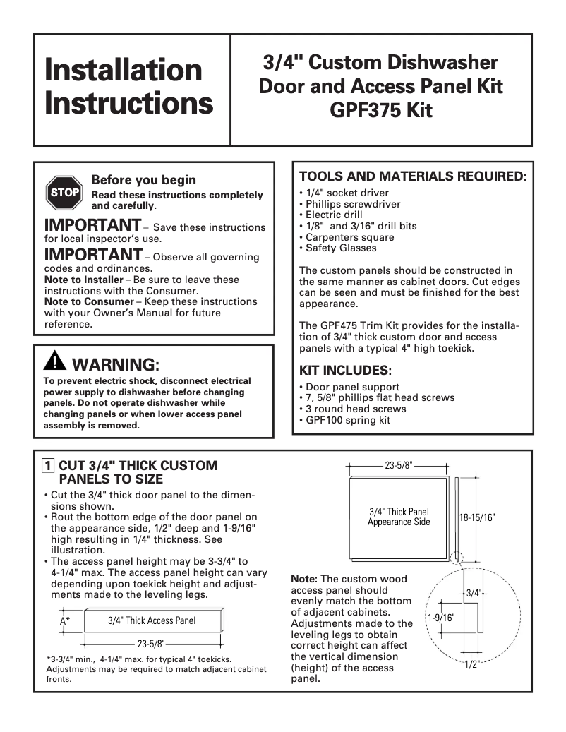 Page 1 of the manual User Manual GE GPF375