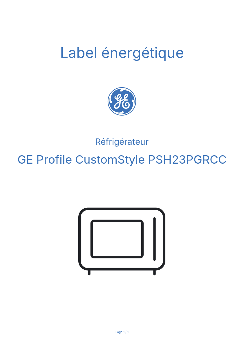 Page n°1 - Label énergétique GE Profile CustomStyle PSH23PGRCC