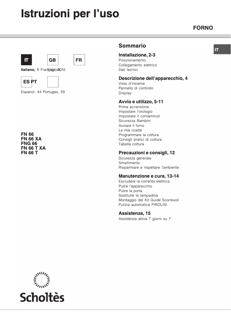 Page 1 de la notice Manuel utilisateur Scholtès FN 66 XA