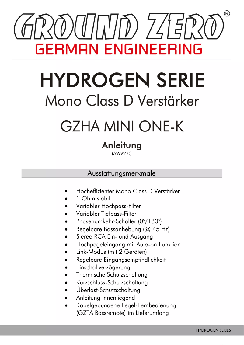 Page 1 de la notice Manuel utilisateur Ground Zero GZHA MINI ONE-K