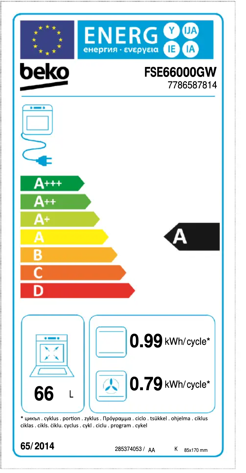Page n°1 - Label énergétique Beko FSE66000GW