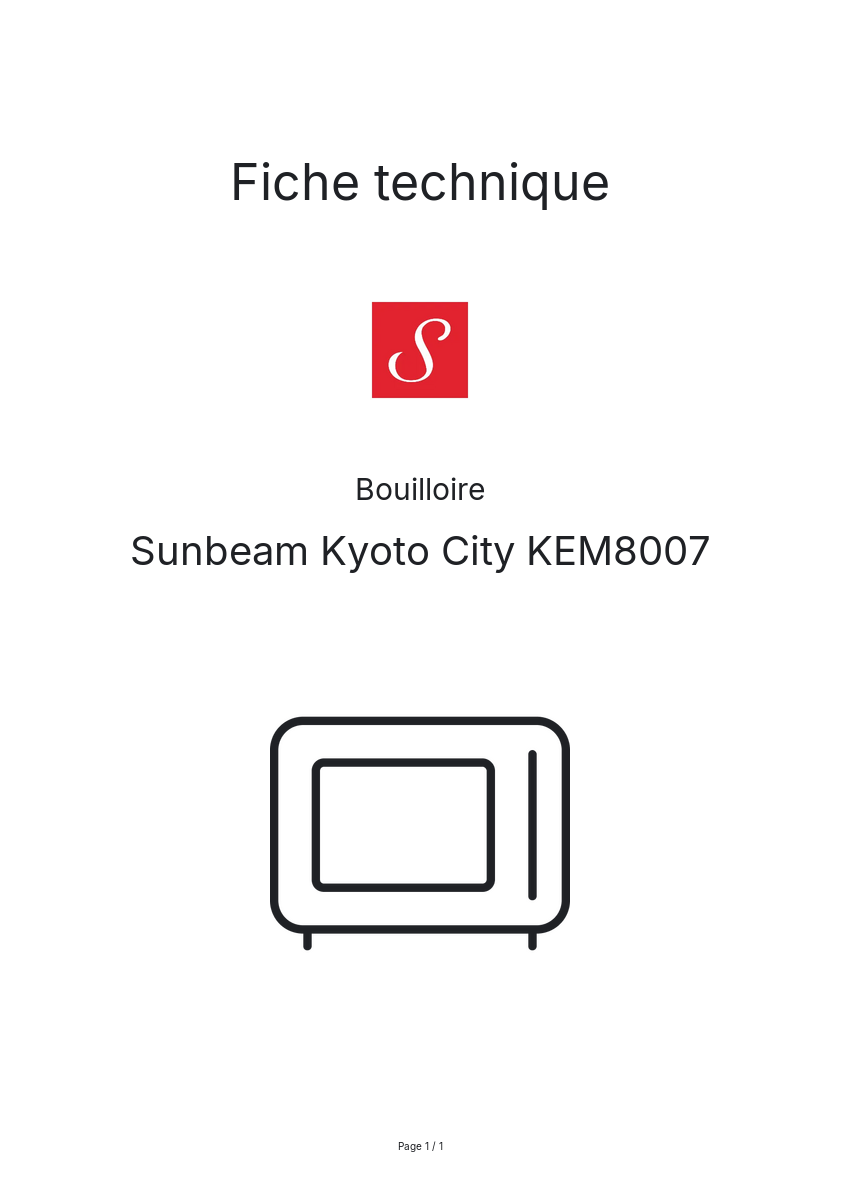 Page n°1 - Fiche technique Sunbeam Kyoto City KEM8007