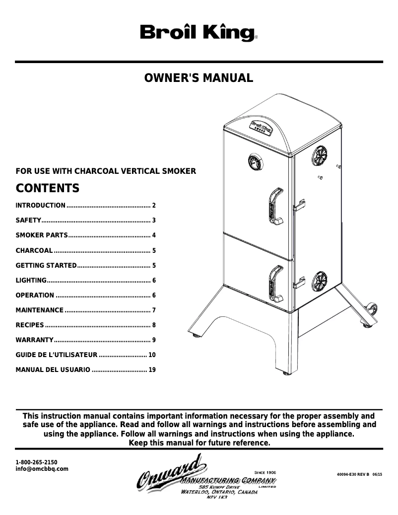 Page 1 de la notice Manuel utilisateur Broil King 923610