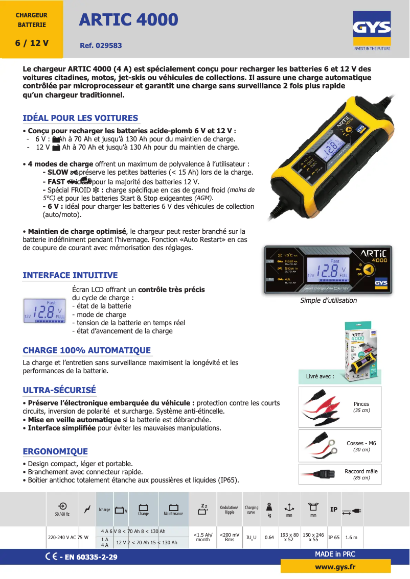 Page n°1 - Fiche technique GYS Artic 4000