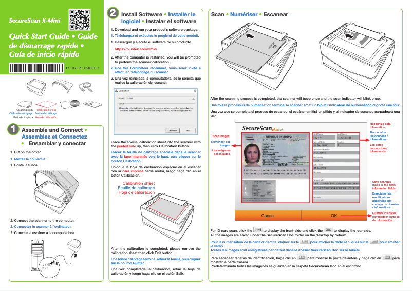 Page 1 de la notice Manuel utilisateur Plustek SecureScan X-Mini