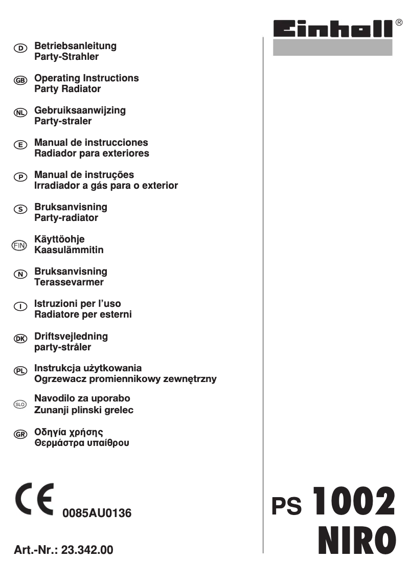 Page 1 de la notice Manuel utilisateur Einhell PS 1002 Niro