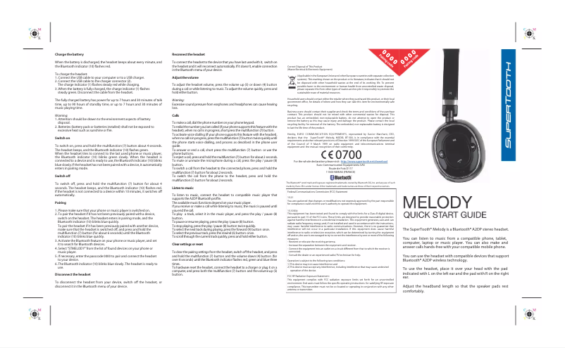 Page n°1 - Mode d'emploi SuperTooth Melody