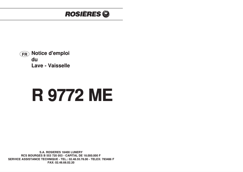 Page 1 de la notice Manuel utilisateur Rosieres R 9772 ME