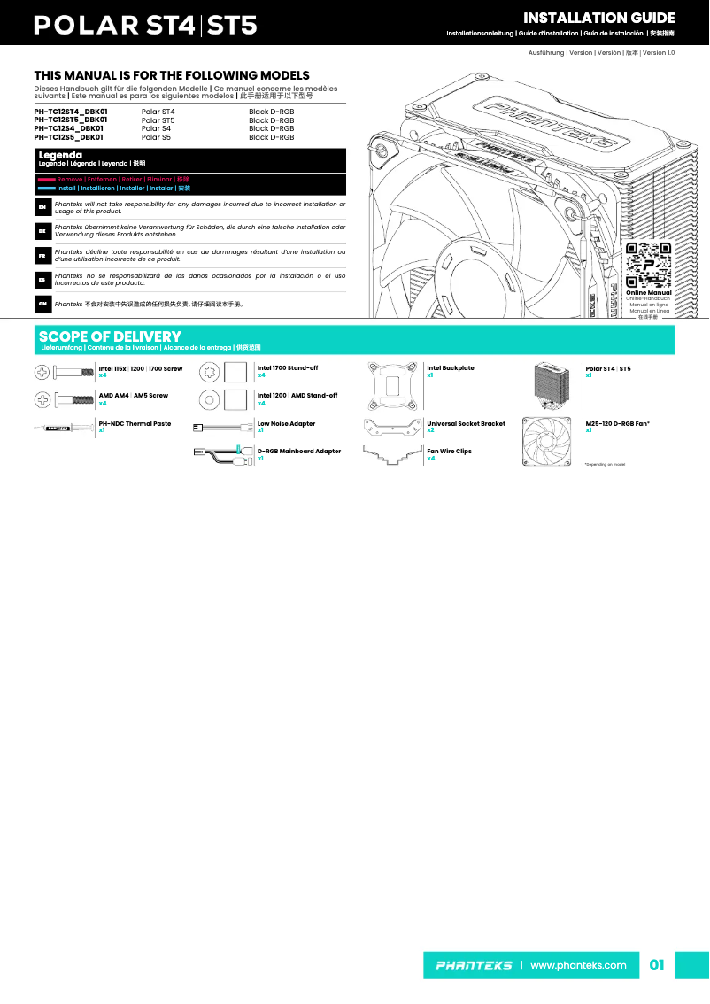 Page 1 de la notice Manuel utilisateur Phanteks Polar ST5