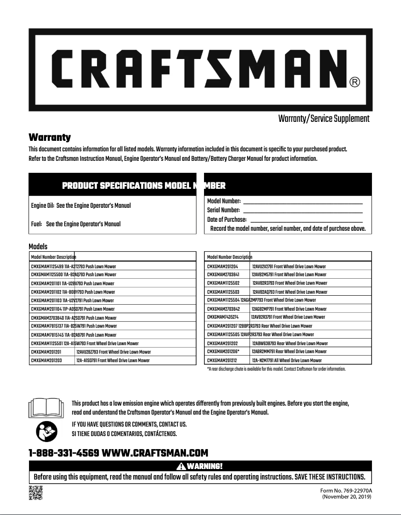Page 1 de la notice Manuel utilisateur Craftsman CMXGMAM1125499