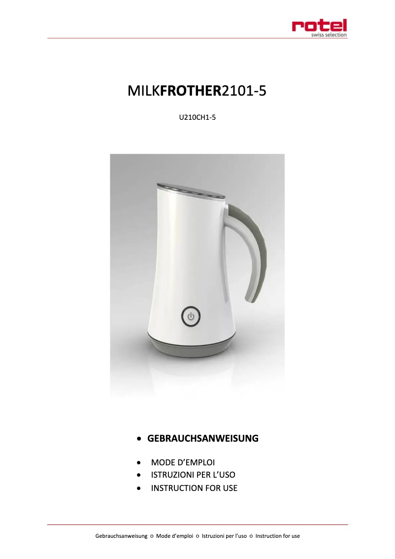Page n°1 - Manuel utilisateur Rotel MilkFrother U21.0CH3