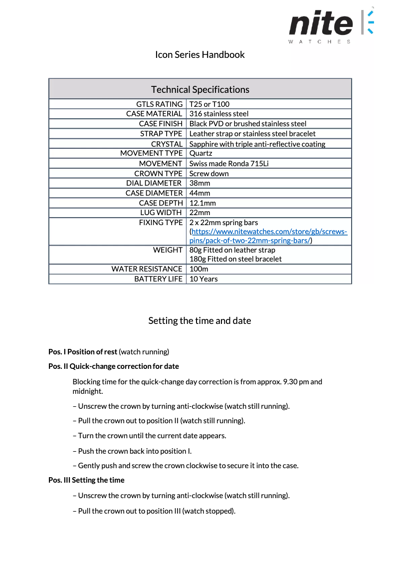 Page 1 de la notice Manuel utilisateur Nite Icon-209 T100