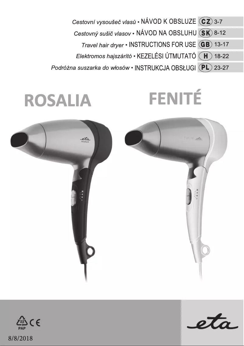 Page n°1 - Manuel utilisateur Eta Fenité 6320 90020