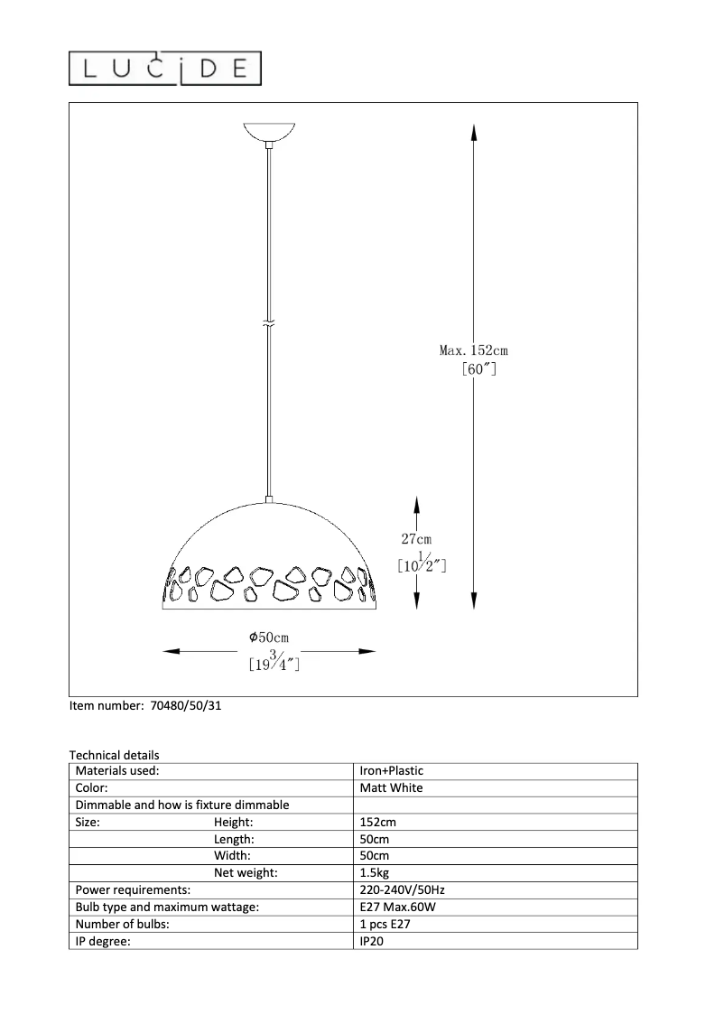 Page 1 de la notice Manuel utilisateur Lucide Joram 70480/50/31