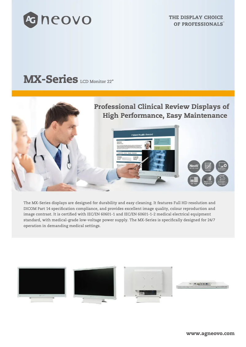 Page 1 de la notice Fiche technique AG Neovo MX-22