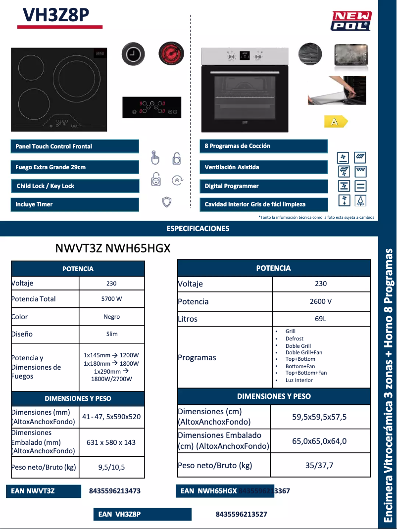 Page 1 de la notice Fiche technique New Pol VH3Z8P