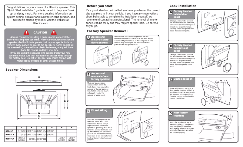 Page 1 de la notice Manuel utilisateur Hifonics Elite BZE65C
