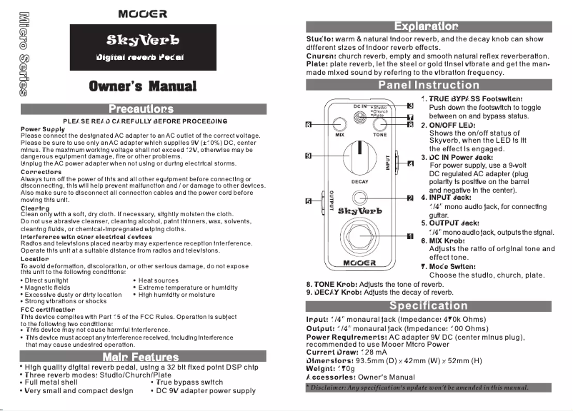 Page n°1 - Manuel utilisateur Mooer Skyverb