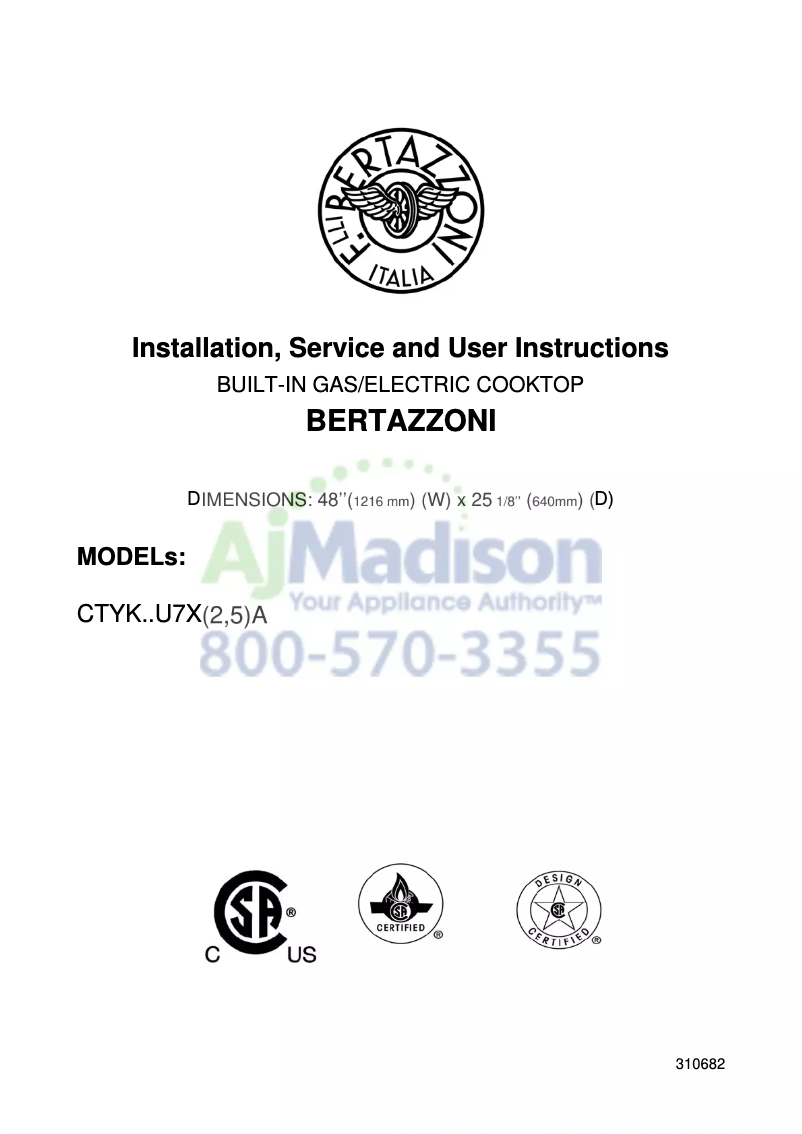 Page 1 de la notice Manuel utilisateur Bertazzoni CB486G00XLP