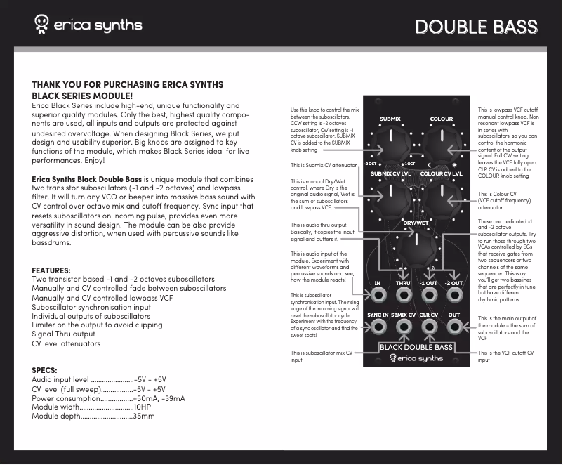 Página 1 del manual Manual de usuario Erica Synths Black Double Bass