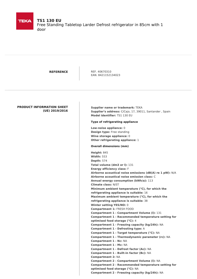 Image de la première page du manuel de l'appareil TS1 130
