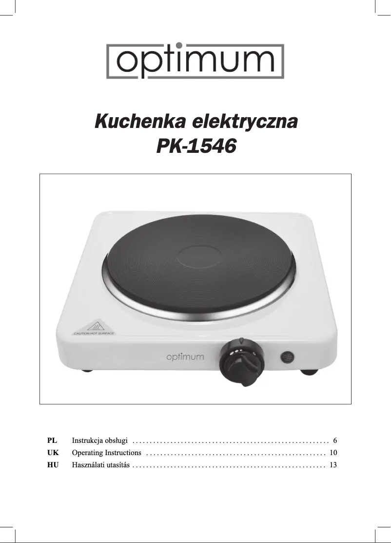 Page 1 de la notice Manuel utilisateur Optimum PK-1546
